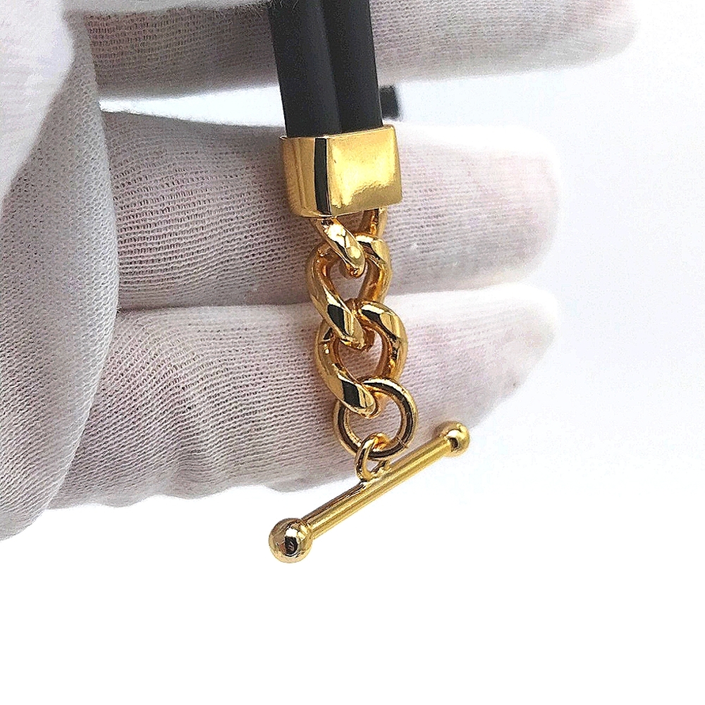 Alexander McQueen Double Layered Black and Gold Rubber Corded Bracelet - Picture 8 of 8
